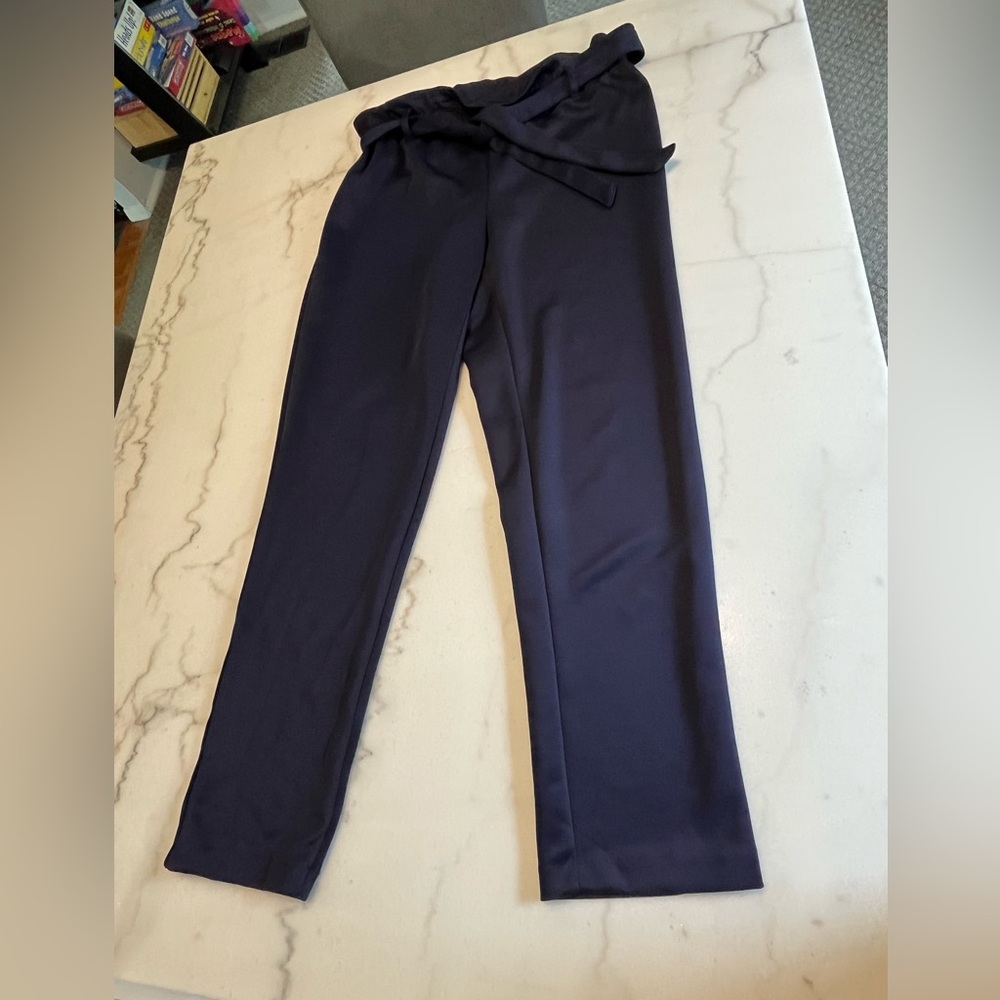 Stylish Navy Blue paper bag tie waist pants